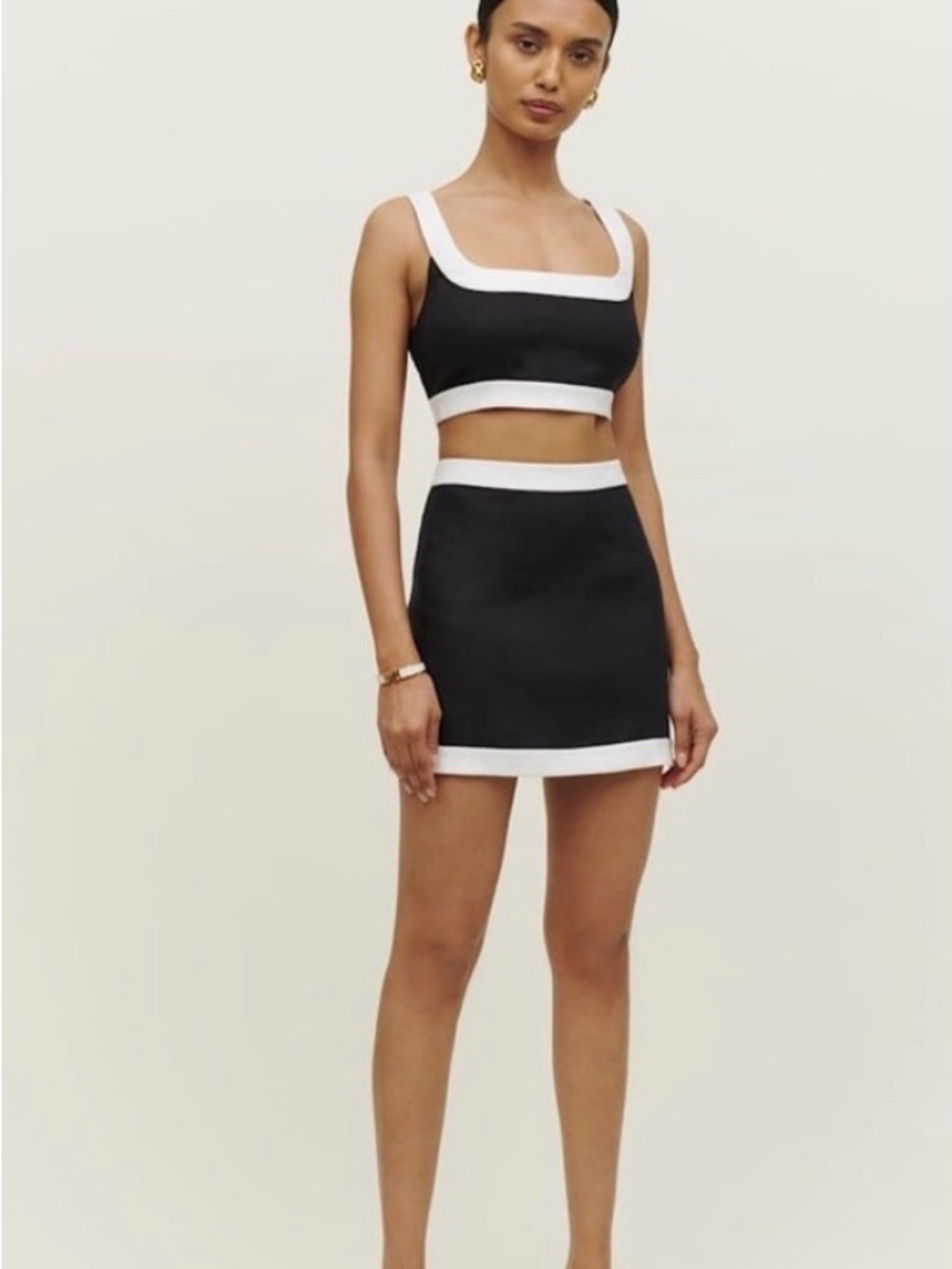Reformation Black & White Linen Skirt Set